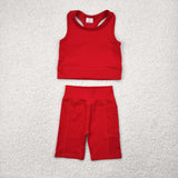 GSSO1519 Red Sports Yoga Biker Shorts Girls Set