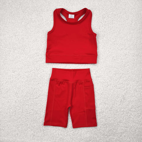 GSSO1519 Red Sports Yoga Biker Shorts Girls Set