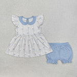 GSSO1525 Easter Rabbit Blue Girls Shorts Set