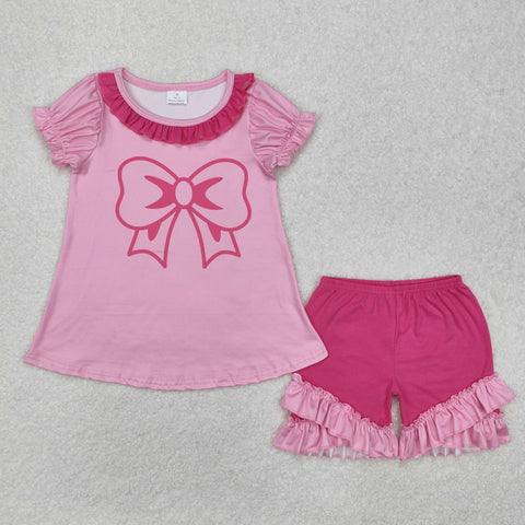 GSSO1531 Bow Pink Cute Girls Shorts Set