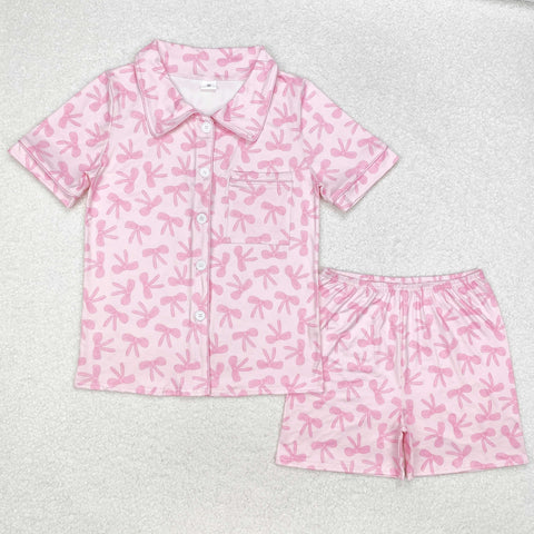 GSSO1535 Coquette Bows Pink Buttons Adult Women Pajamas Set