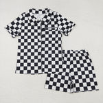 GSSO1536 Black Plaid Buttons Adult Women Pajamas Set