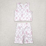 GSSO1544 Bows Pink Sports Yoga Biker Shorts Girls Set