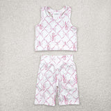 GSSO1544 Bows Pink Sports Yoga Biker Shorts Girls Set