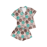 Preorder GSSO1545 Smiley Face Buttons Girls Shorts Pajamas Set