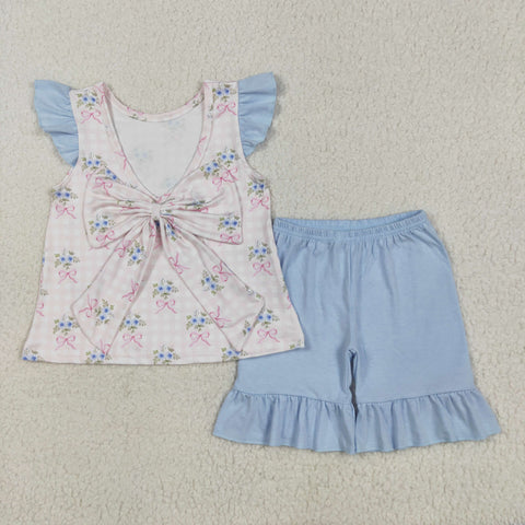 GSSO1577 Flower Bows Girls Shorts Set