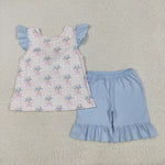 GSSO1577 Flower Bows Girls Shorts Set