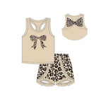 Preorder 12.05 GSSO1603 Bows Leopard Ruffles Girls Shorts Set