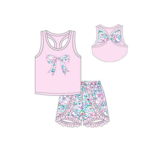 Preorder 12.05 GSSO1604 Bows Flower Ruffles Girls Shorts Set