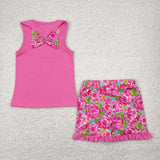 GSSO1605 Embroidery Bows Flower Rose Ruffles Girls Shorts Set