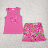 GSSO1605 Embroidery Bows Flower Rose Ruffles Girls Shorts Set