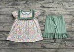 Preorder GSSO1607 Green Flower Girls Shorts Set