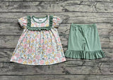 Preorder GSSO1607 Green Flower Girls Shorts Set