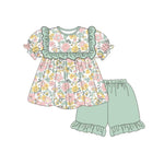 Preorder GSSO1607 Green Flower Girls Shorts Set