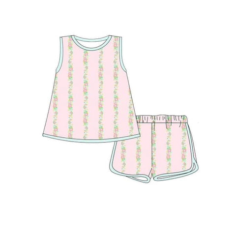 Preorder 12.05 GSSO1609 Flower Mint Girls Shorts Set