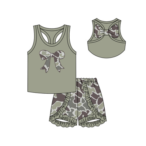 Preorder 12.06 GSSO1624 Bows Camo Ruffles Girls Shorts Set