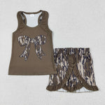 GSSO1627 Bows Camo Ruffles Girls Shorts Set