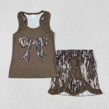 GSSO1627 Bows Camo Ruffles Girls Shorts Set