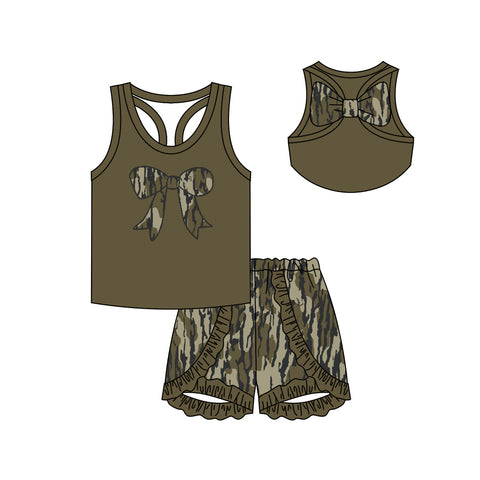 Preorder 12.06 GSSO1627 Bows Camo Ruffles Girls Shorts Set