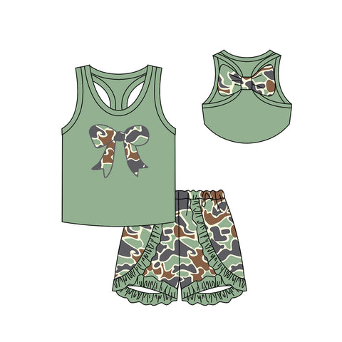 Preorder 12.06 GSSO1630 Bows Camo Ruffles Girls Shorts Set