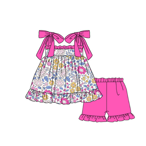 Preorder 12.08 GSSO1631 Flower Pink Girls Shorts Set