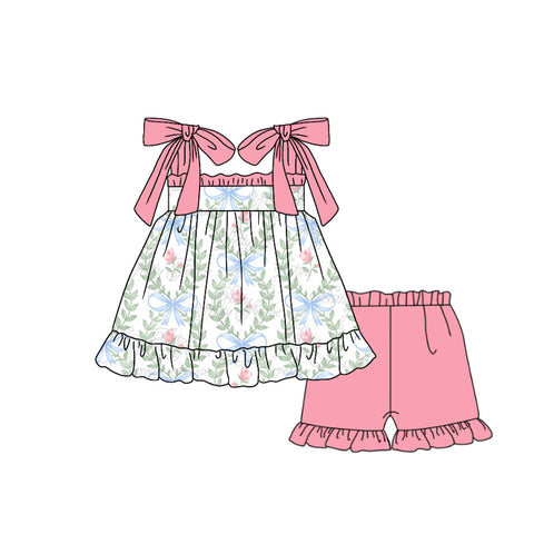 Preorder 12.08 GSSO1632 Bows Flower Pink Girls Shorts Set