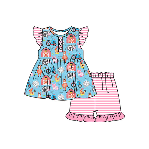 Preorder 12.09 GSSO1634 Farm Animal Pink Girls Shorts Set