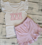 Preorder 12.09 GSSO1636 Easter Bunny Blue Plaid Girls Shorts Set