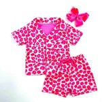 Preorder 12.09 GSSO1638 Leopard Pink Buttons Girls Shorts Pajamas Set