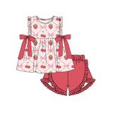 Preorder GSSO1640 Strawberry Cherry Bows Girls Shorts Set