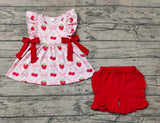 Preorder GSSO1640 Strawberry Cherry Bows Girls Shorts Set