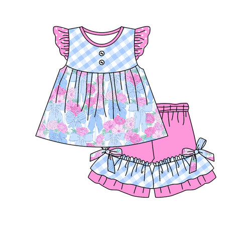 Preorder 12.10 GSSO1642 Flower Bows Pink Girls Shorts Set