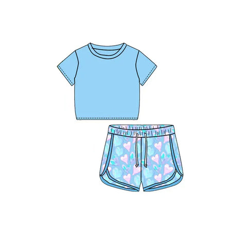 Preorder 12.13 GSSO1654 Love Blue Sports Girls Shorts Set