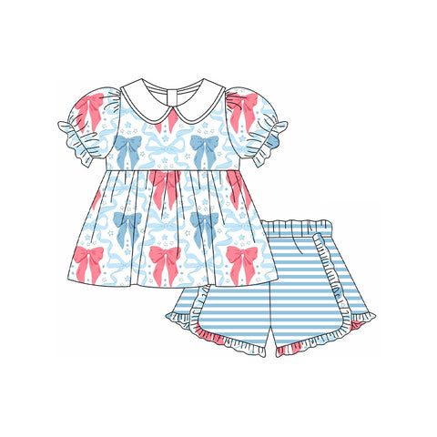 Preorder 12.13 GSSO1660 Bows Sky Blue Girls Shorts Set