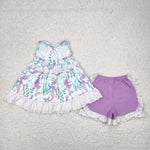 GSSO1675 Mermaid Purple Girls Shorts Set