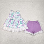 GSSO1675 Mermaid Purple Girls Shorts Set
