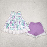 GSSO1675 Mermaid Purple Girls Shorts Set