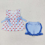 GSSO1684 July 4th Flag Red Blue Girls Shorts Set