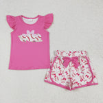 GSSO1685 Baseball Bows Pink Girls Shorts Set