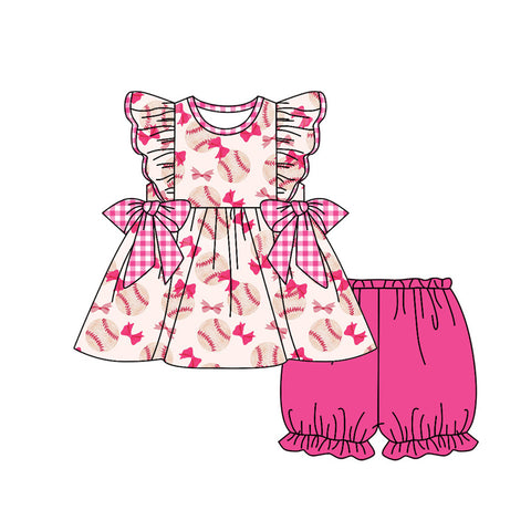 Preorder 12.20 GSSO1686 Baseball Bows Pink Girls Shorts Set