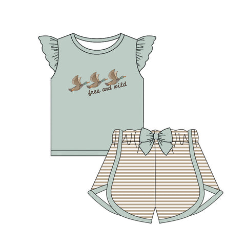 Preorder 12.20 GSSO1688 Free and wild Mallard Ducks Girls Shorts Set