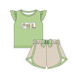 Preorder 12.20 GSSO1689 Fishing Green Girls Shorts Set