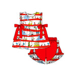 Preorder 12.20 GSSO1692 Cat in the hat Reading Red Girls Shorts Set