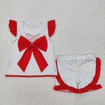 GSSO1698 Embroidery Bows Red Girls Shorts Set