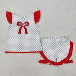 GSSO1698 Embroidery Bows Red Girls Shorts Set