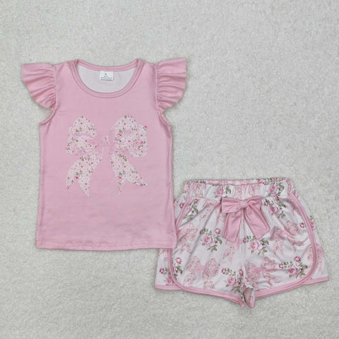 GSSO1702 Bows Flower Pink Girls Shorts Set