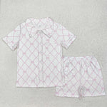 GSSO1708 Bows Pink Buttons Adult Women Pajamas Set