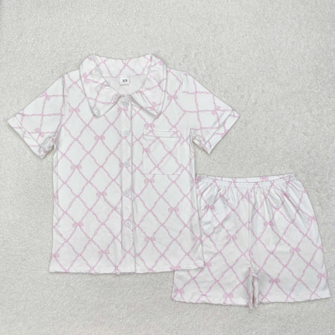 GSSO1708 Bows Pink Buttons Adult Women Pajamas Set