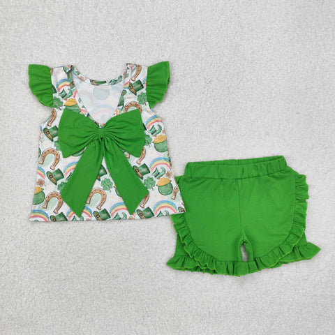 GSSO1713 St. Patrick Rainbow Green Girls Shorts Set