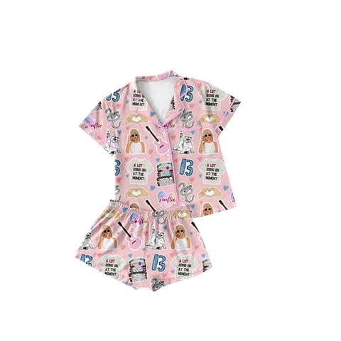 Preorder 12.29 GSSO1740 Singer Star Buttons Girls Pajamas Shorts Set